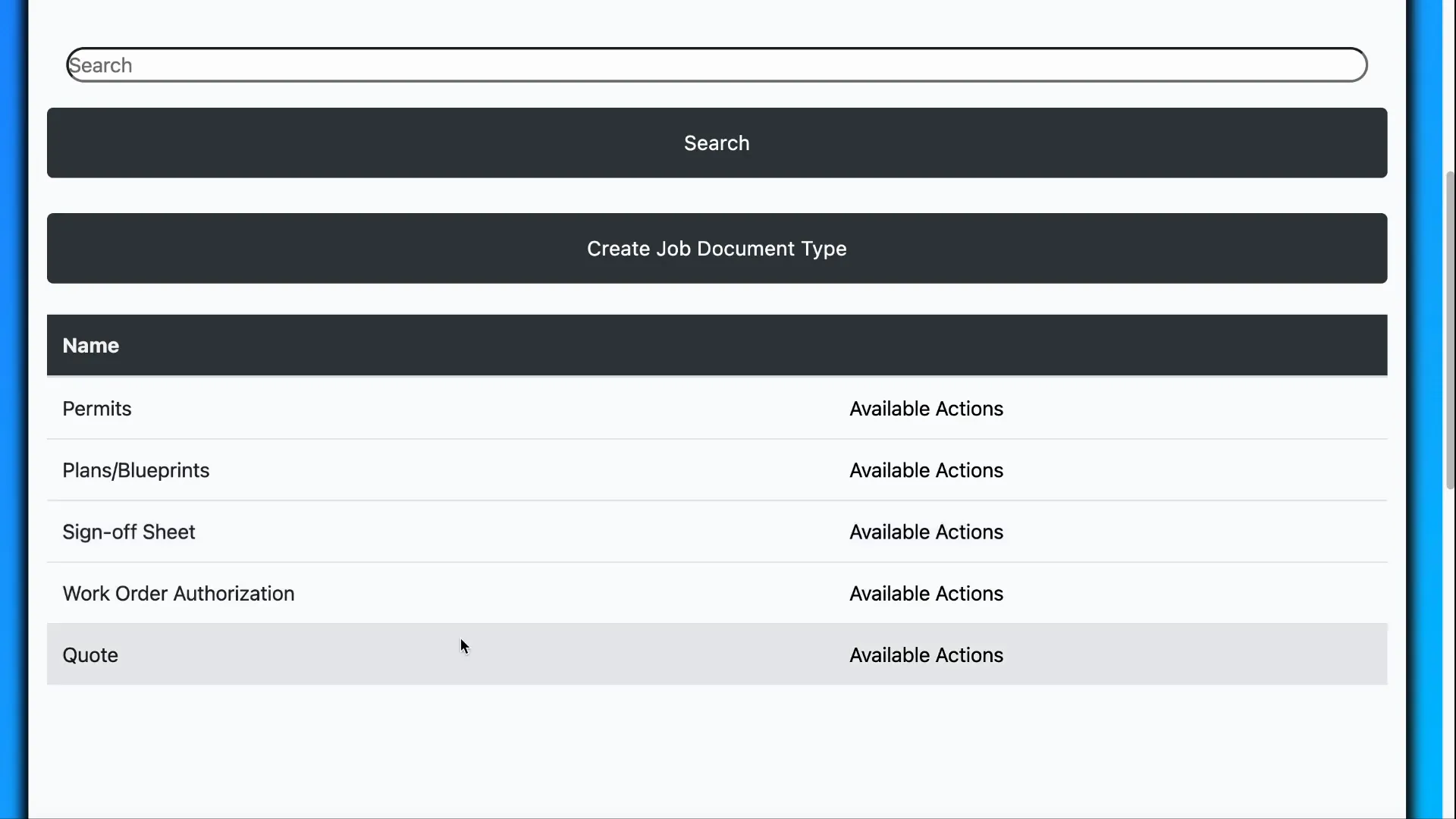 List of customizable document types