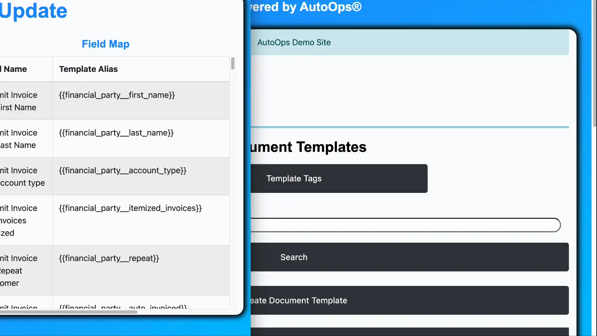 Window showing list of available template tags