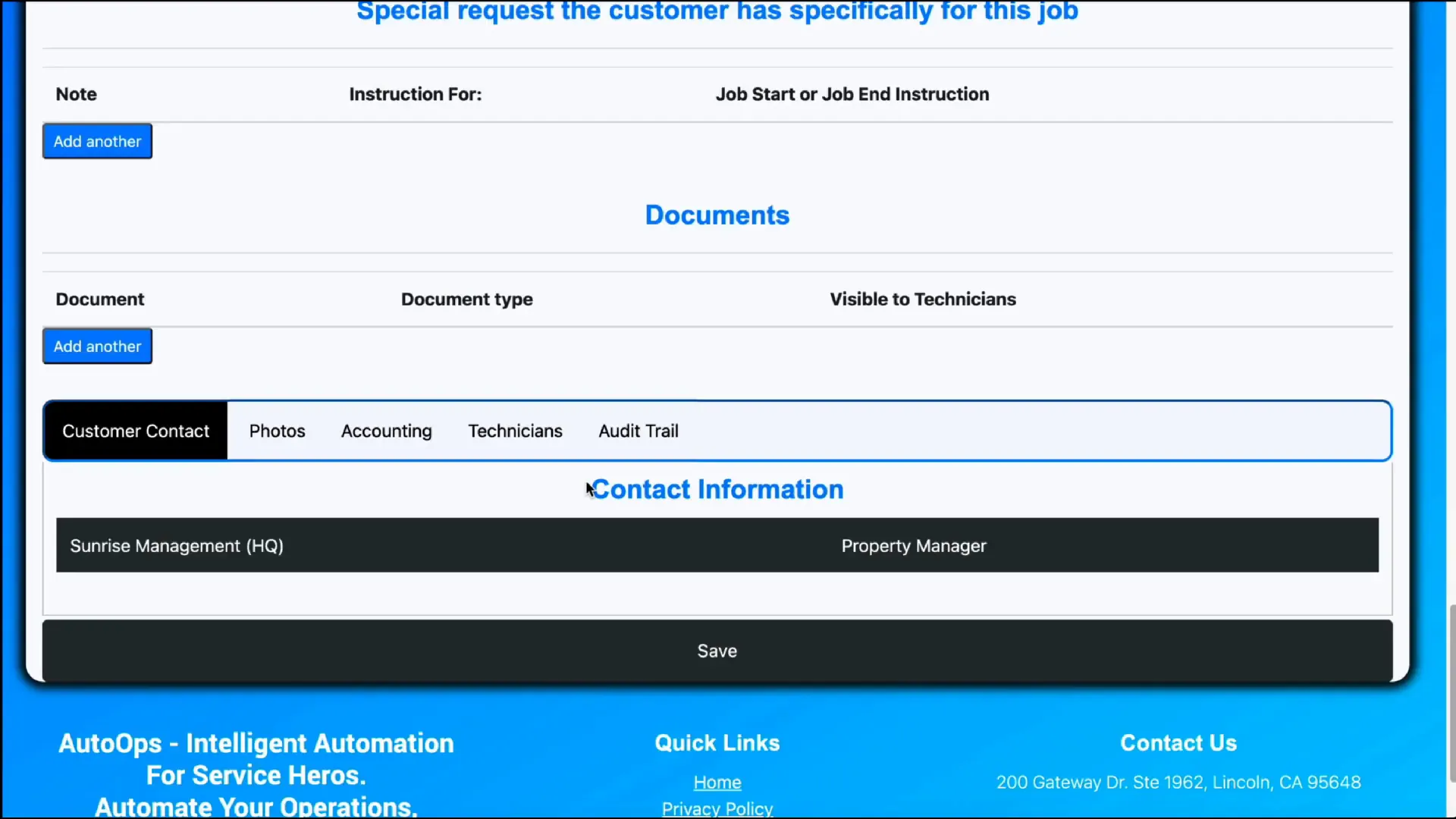 Contact information section showing all job-related contacts