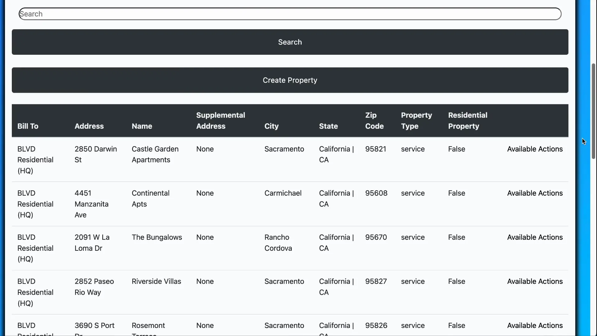 List of properties linked to a customer