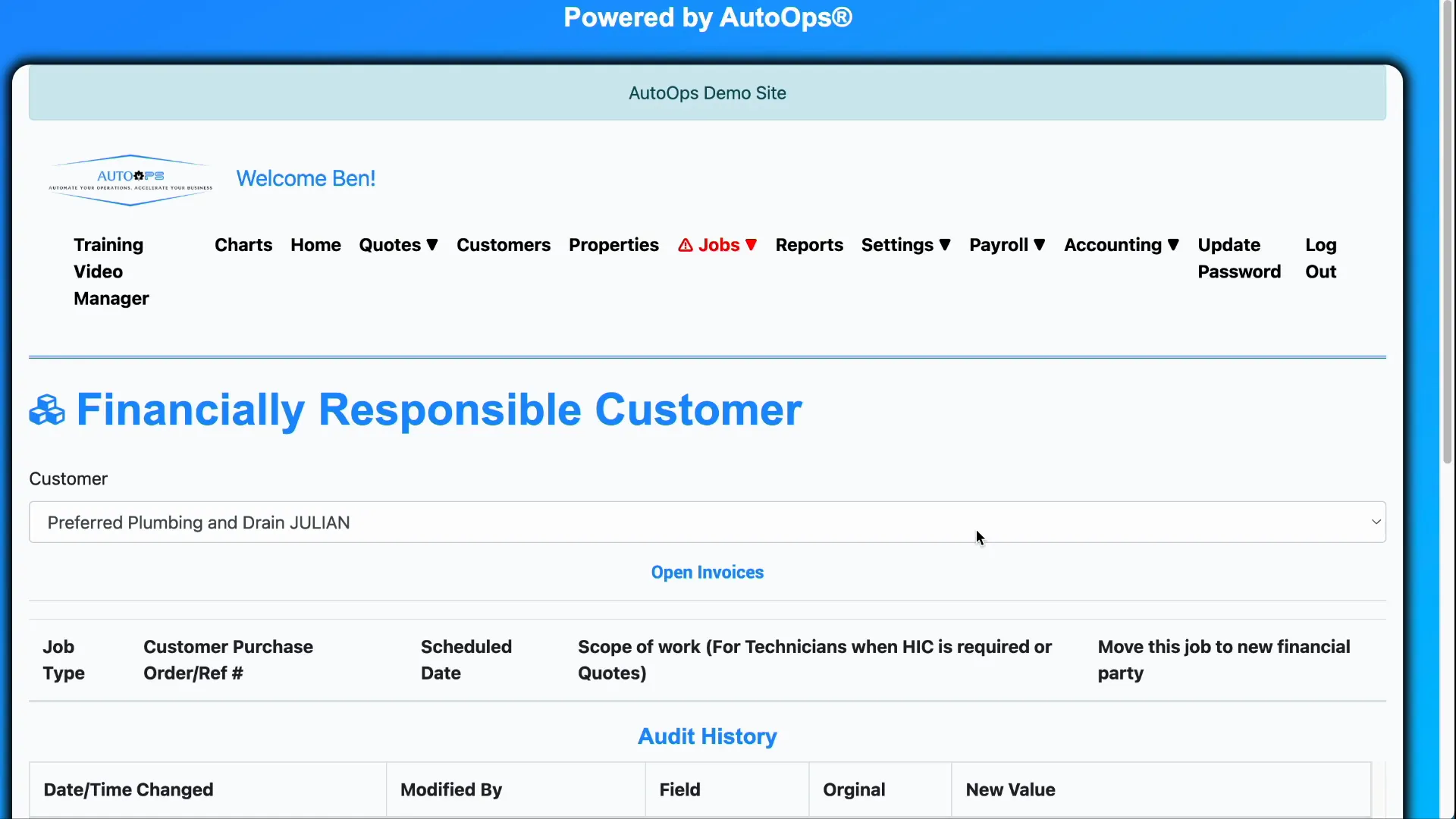 Updating financially responsible party for a property