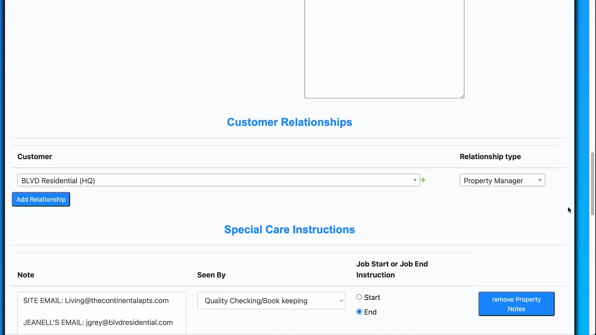 Customer relationship type shown in property update page