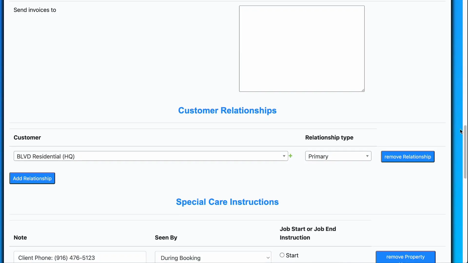 Primary customer relationship type in property details