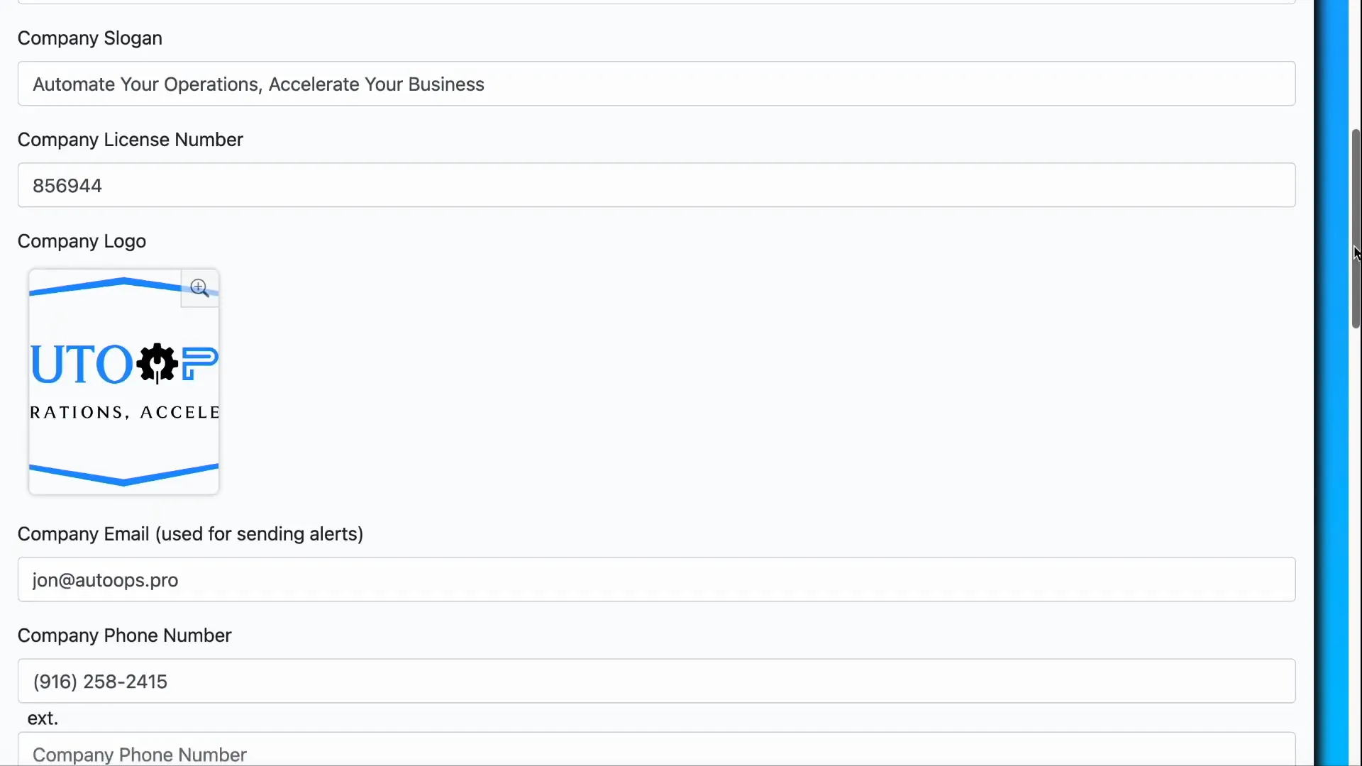 Editing company name and logo in settings