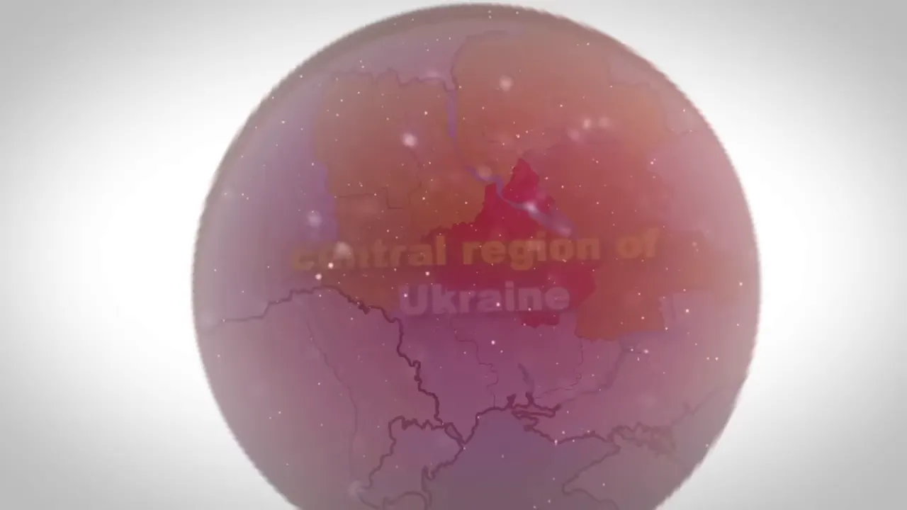Animated globe overlay showing the central region of Ukraine