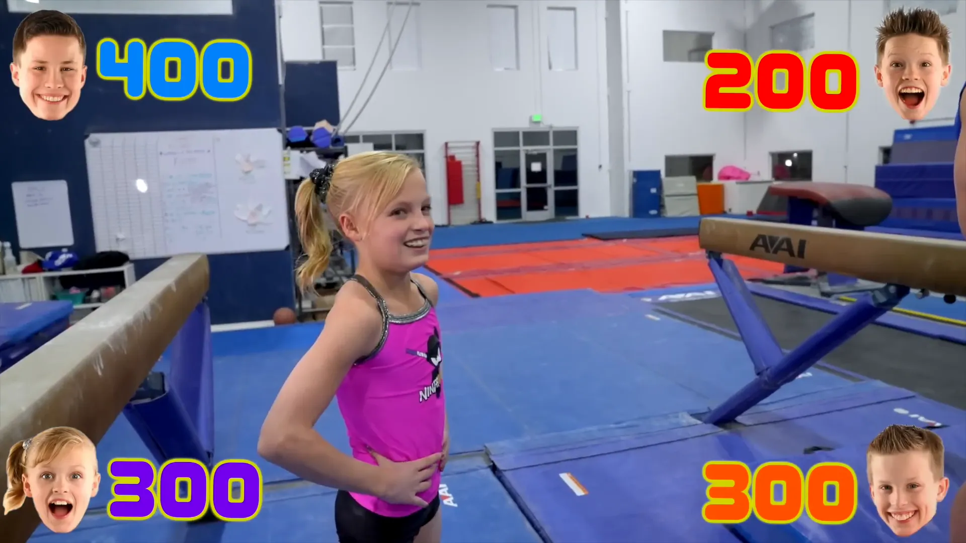 Payton performing handstand back handspring on balance beam
