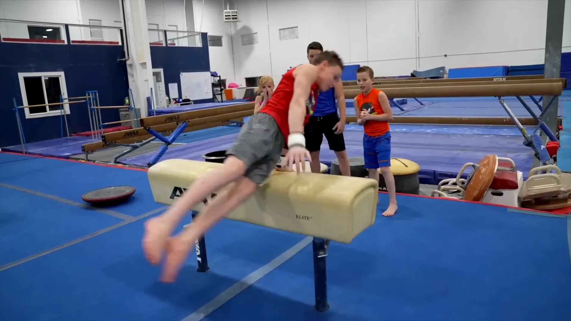 Bryton performing Magyar on pommel horse