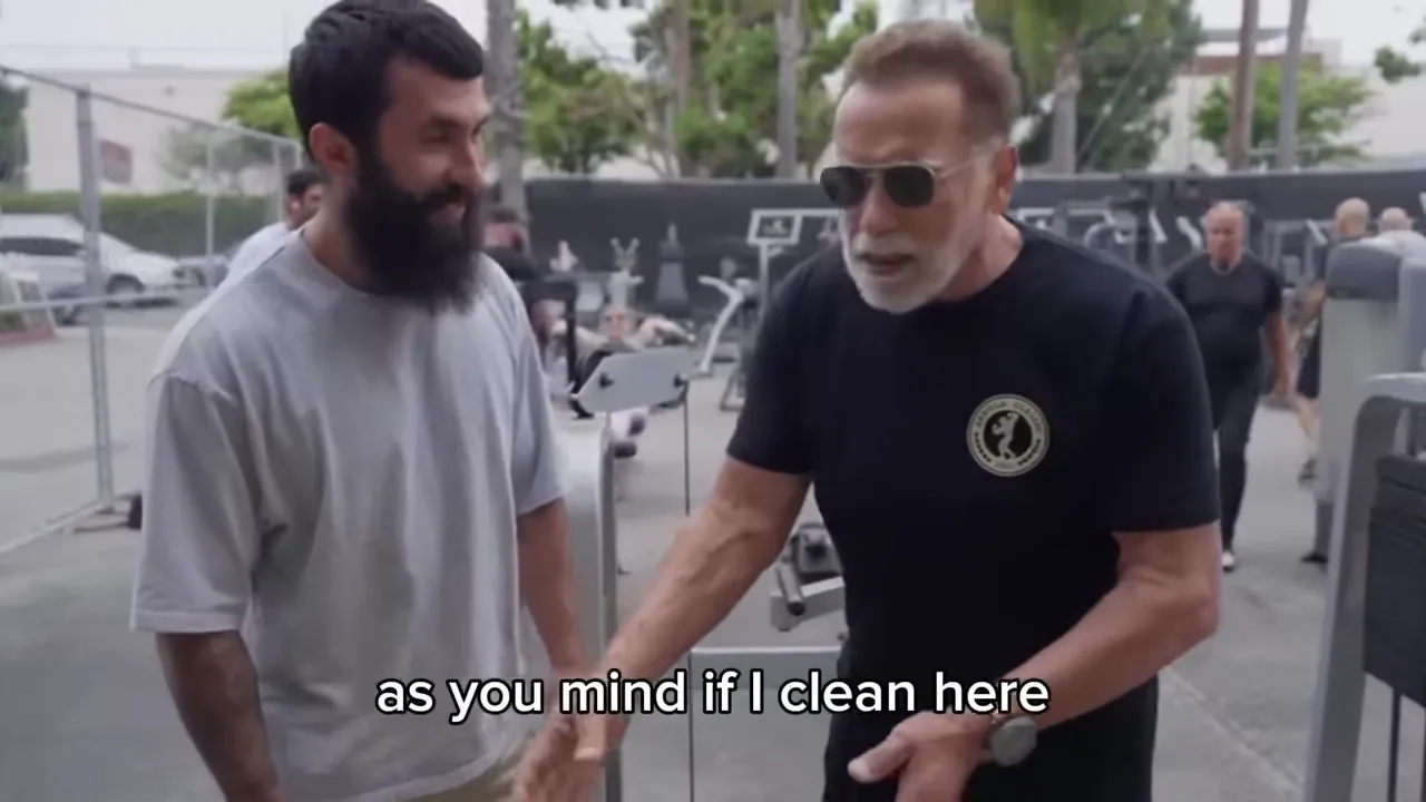 Anatoly playing the cleaner, interacting with gym members while pretending to clean