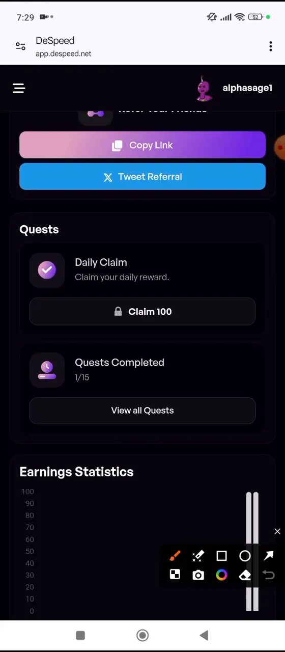 Daily rewards claim screen