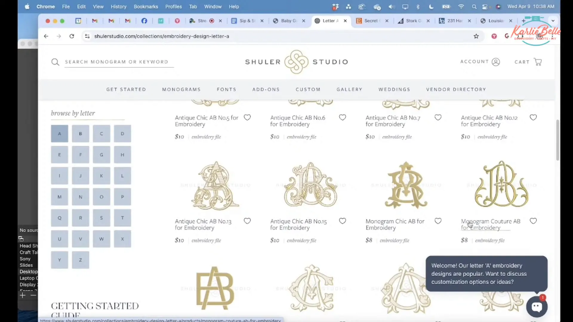 Monogram design selection from Schuler Studio