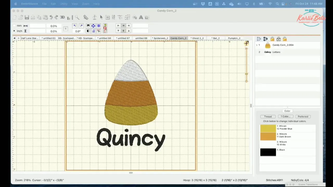 Embrilliance screen showing layout and fonts