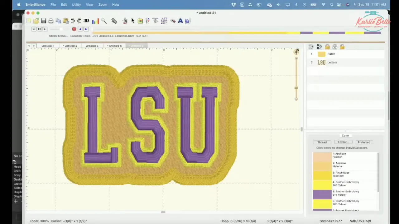 Stitch simulator showing dense all thread fill for a patch