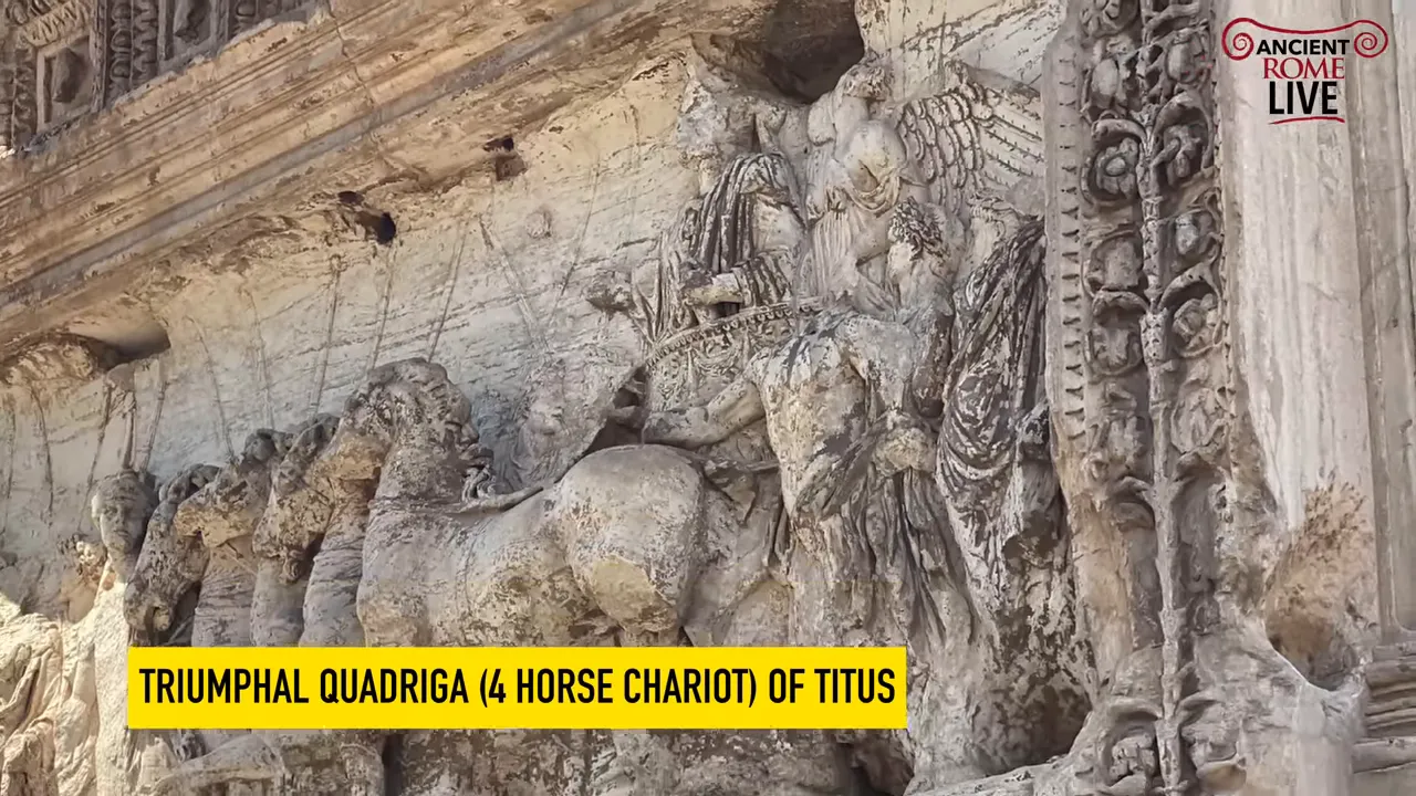 Relief of Titus in a four-horse chariot with figures surrounding the horses