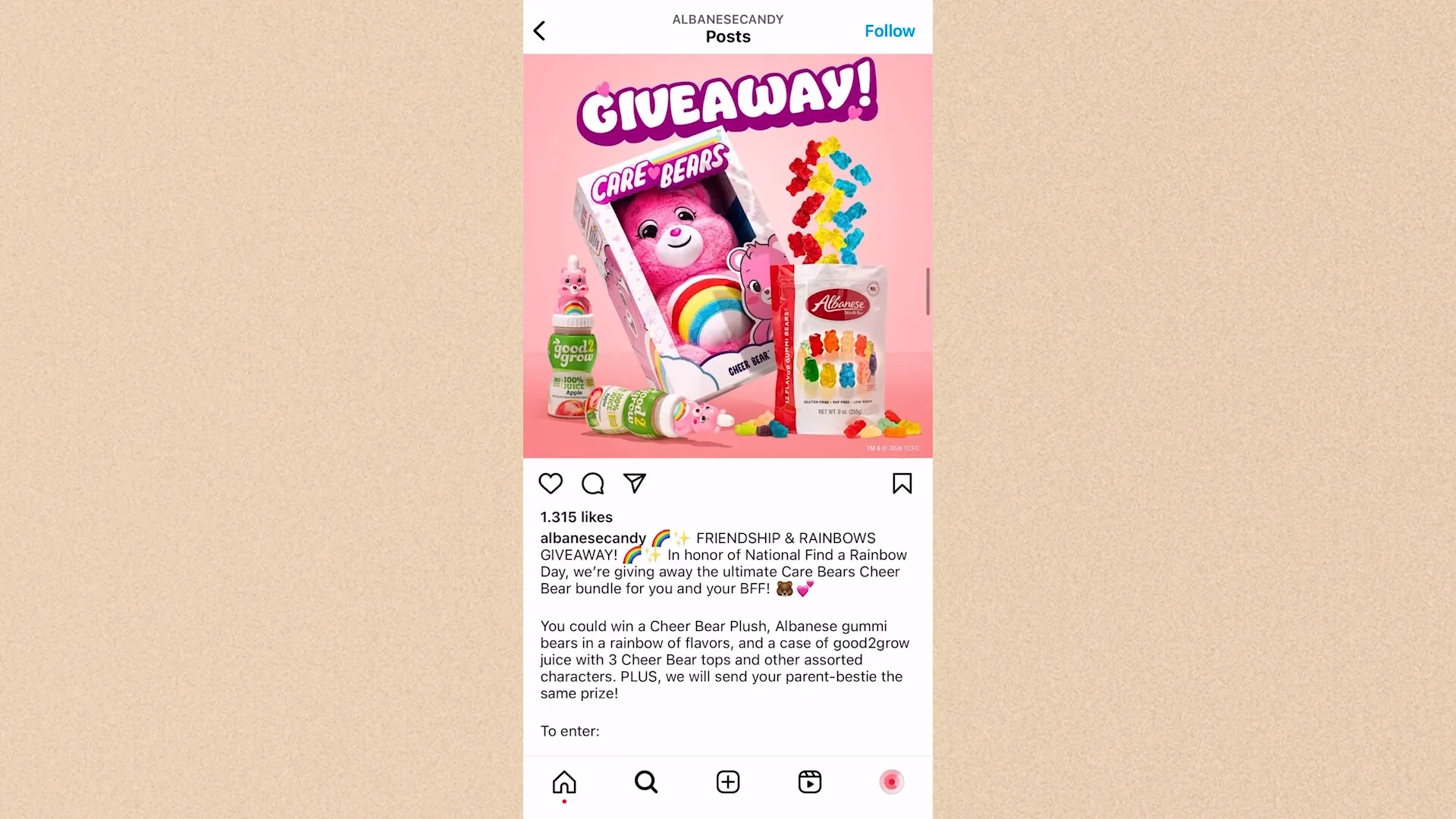 Ejemplo de sorteo en Instagram