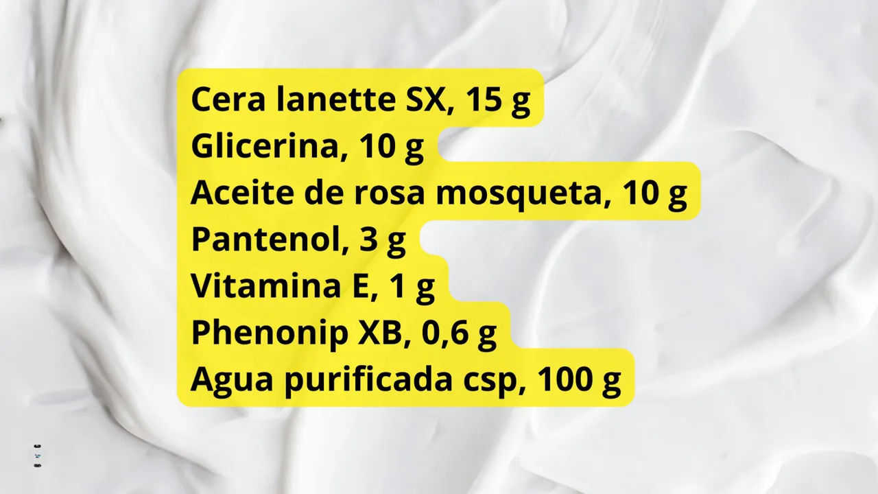 Lista de ingredientes para crema de manos con glicerina