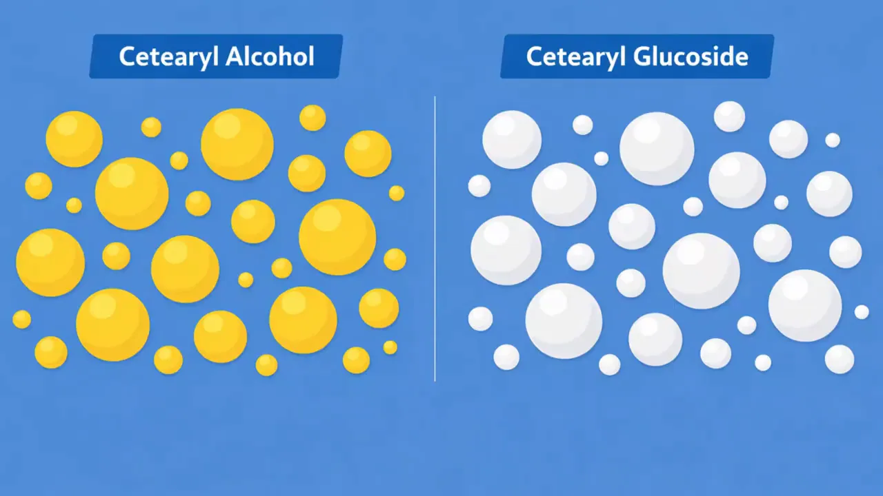 Comparación visual Cetearyl Alcohol vs Cetearyl Glucoside en Montanov 68
