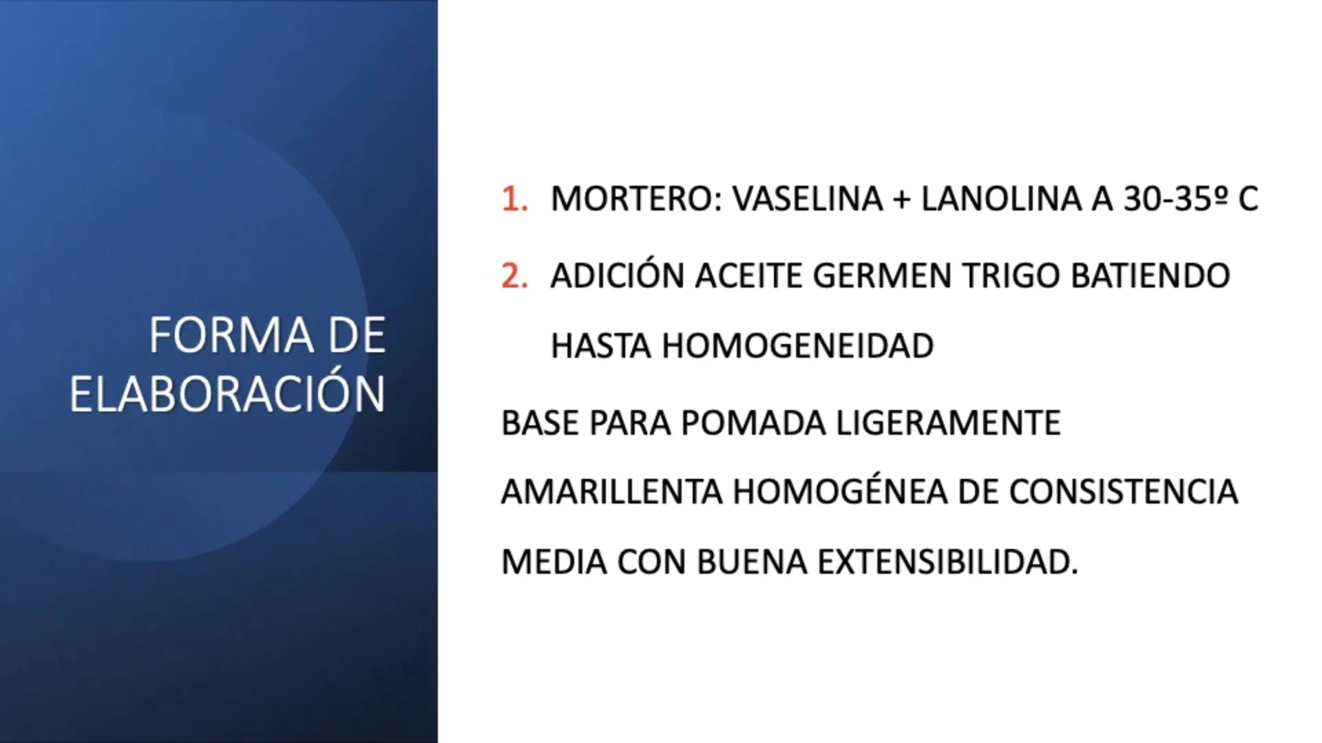 Proceso de mezcla de ingredientes para la base de pomada