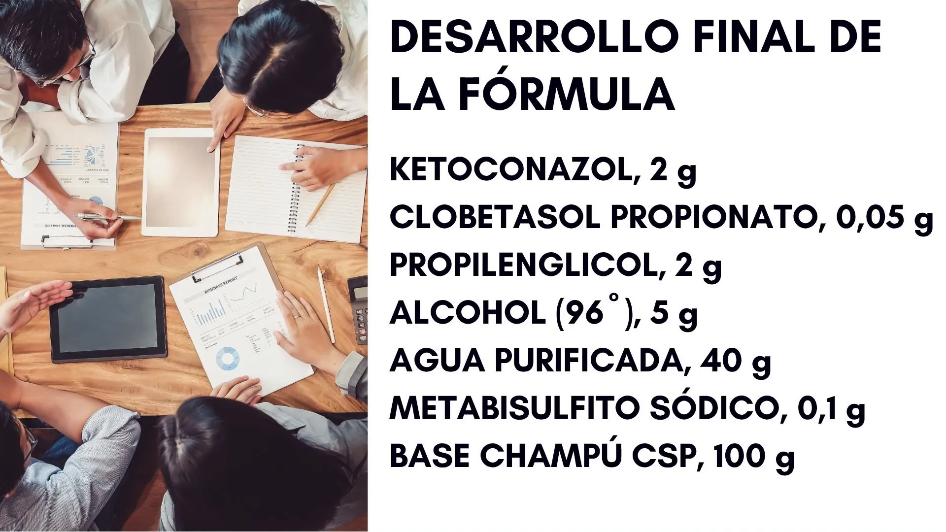 Ingredientes y cantidades de la fórmula magistral para champú