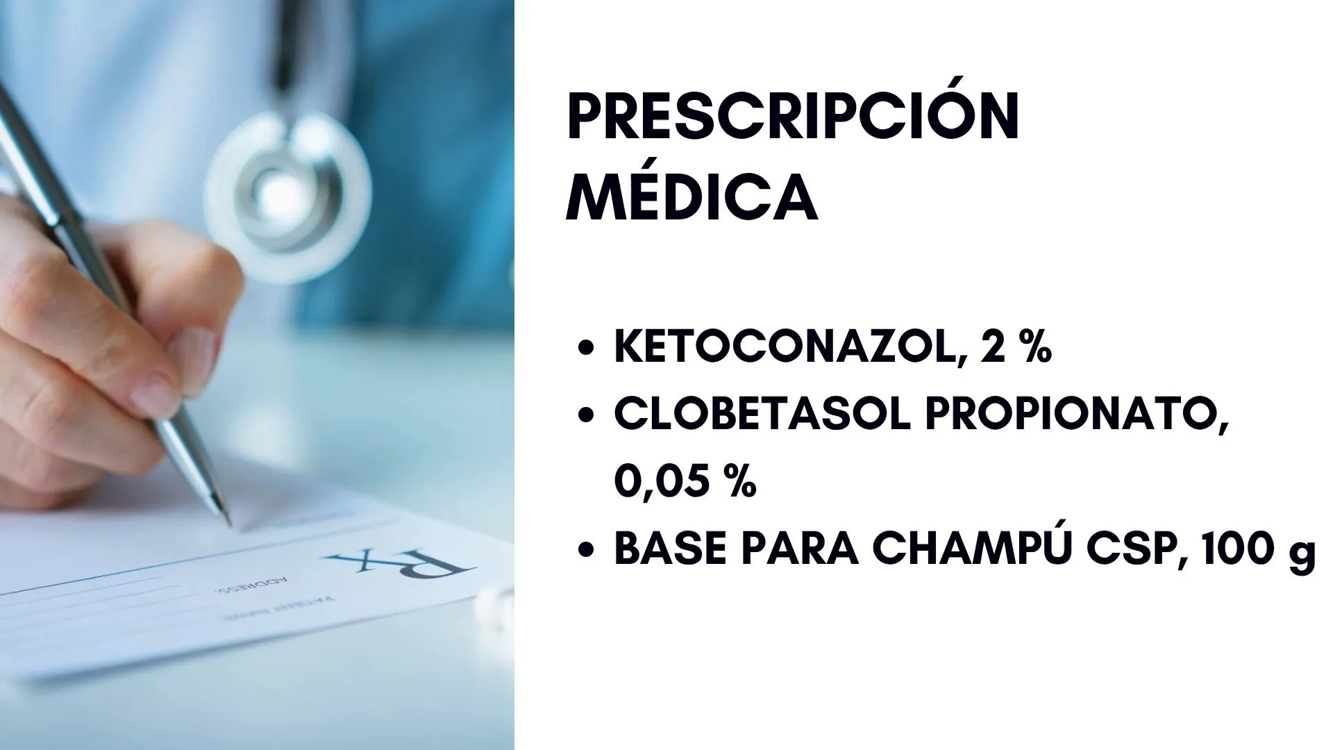 Presentación de la fórmula magistral para champú con ketoconazol y clobetasol propionato
