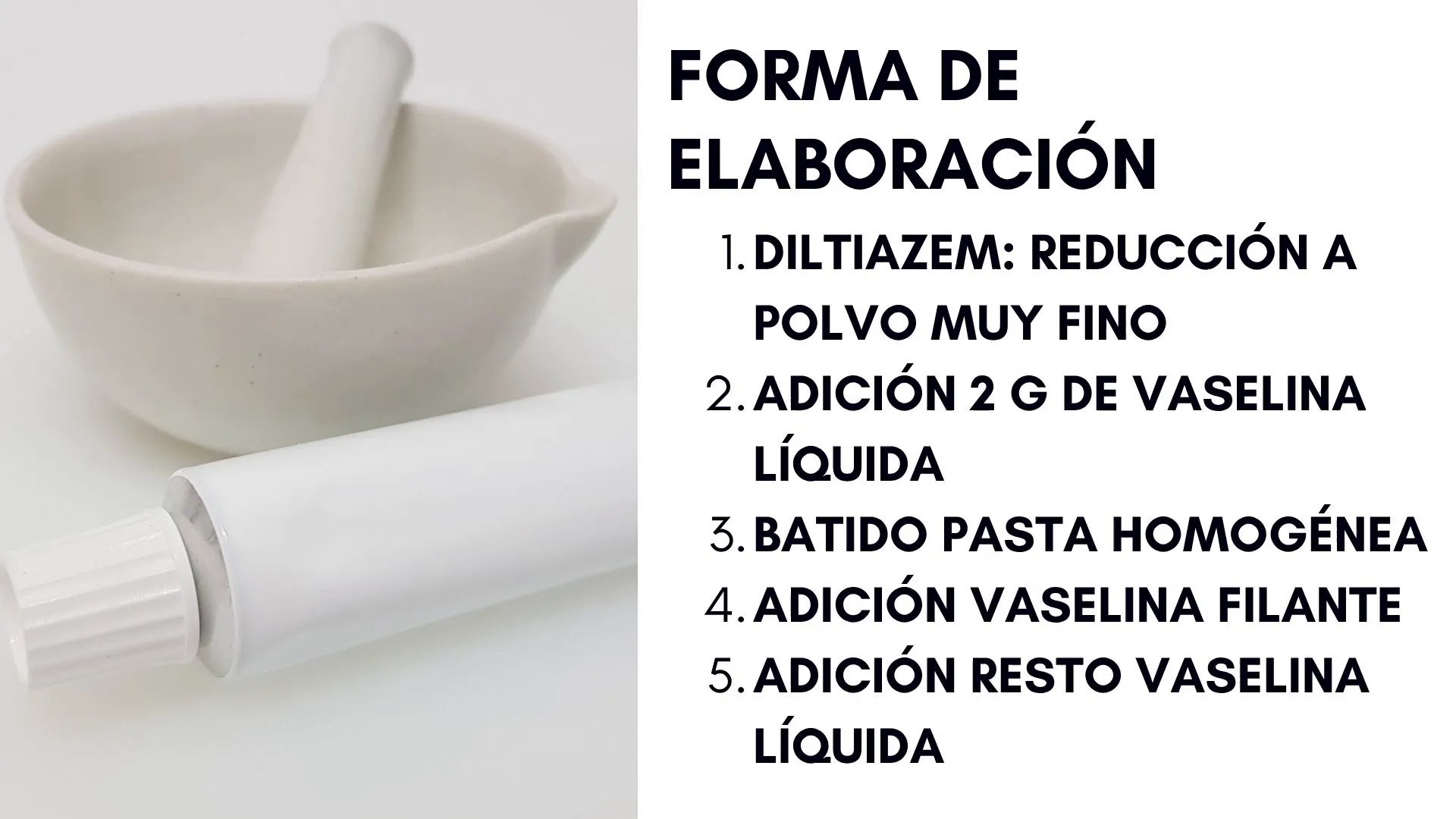 Elaboración y mezcla de la pomada de diltiazem