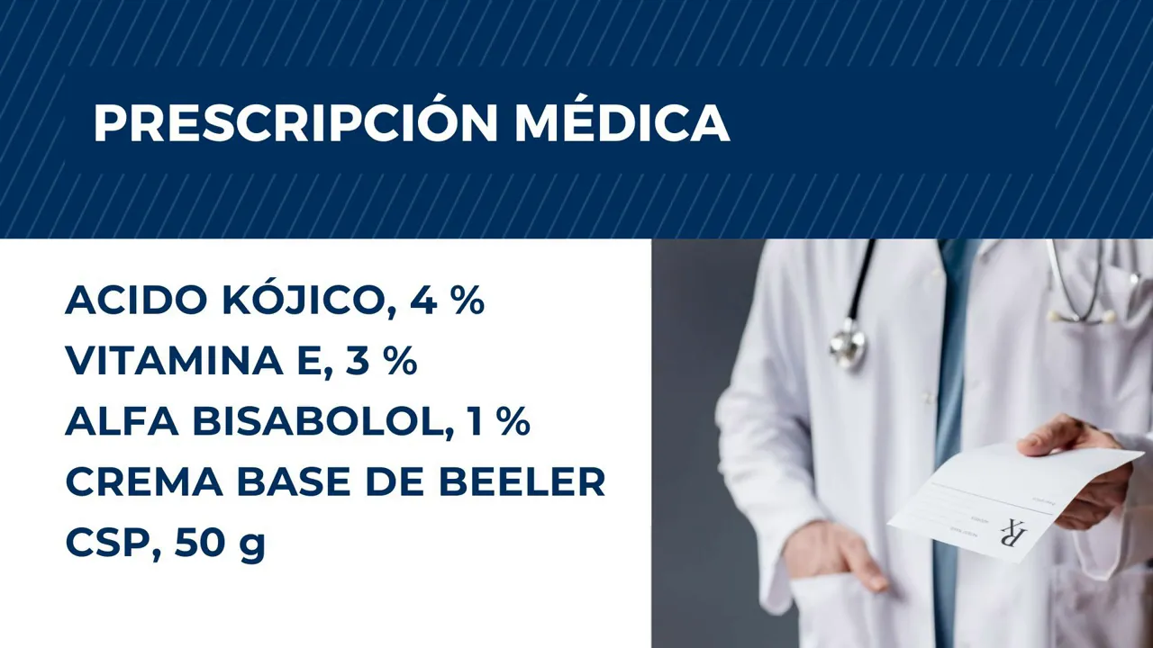 Diapositiva con la composición de la crema base de Beeler para 100 g y un tarro de crema