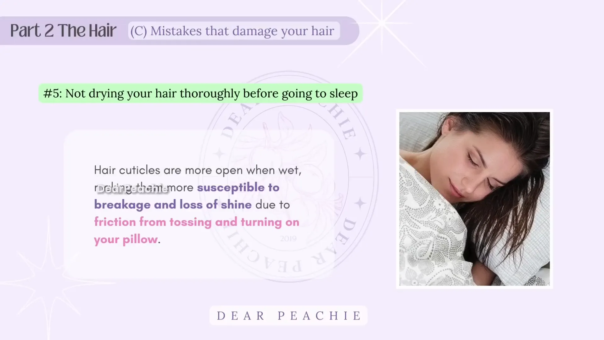 Secando el cabello antes de dormir