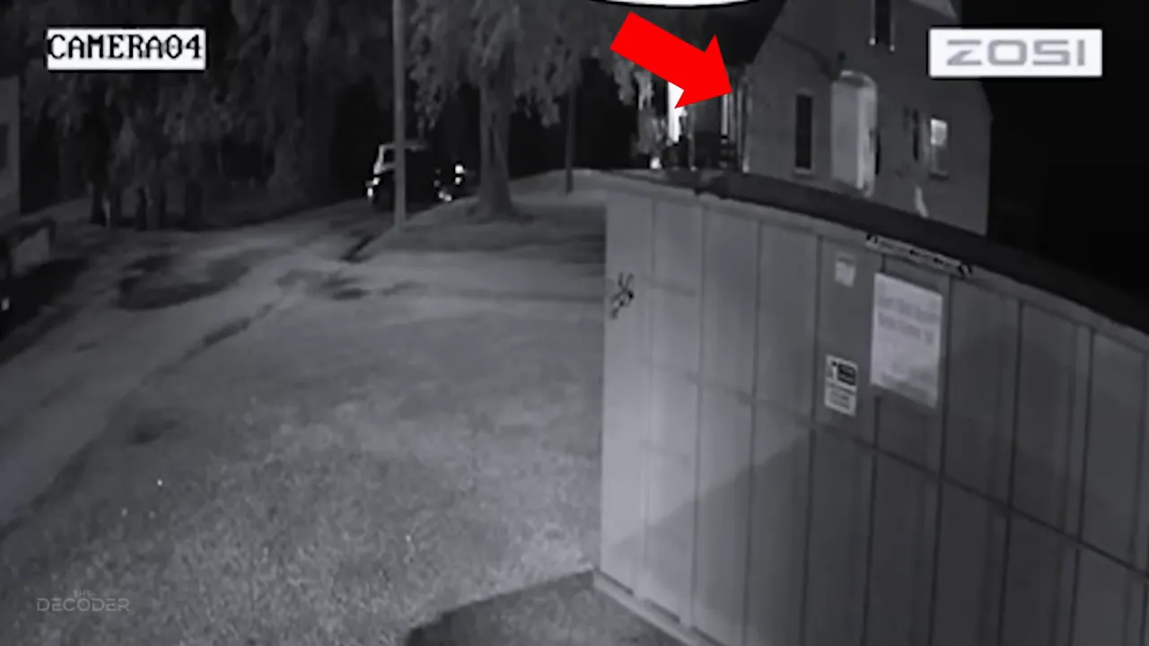 CCTV still of the white laundry basket being thrown into a dumpster along with clothes
