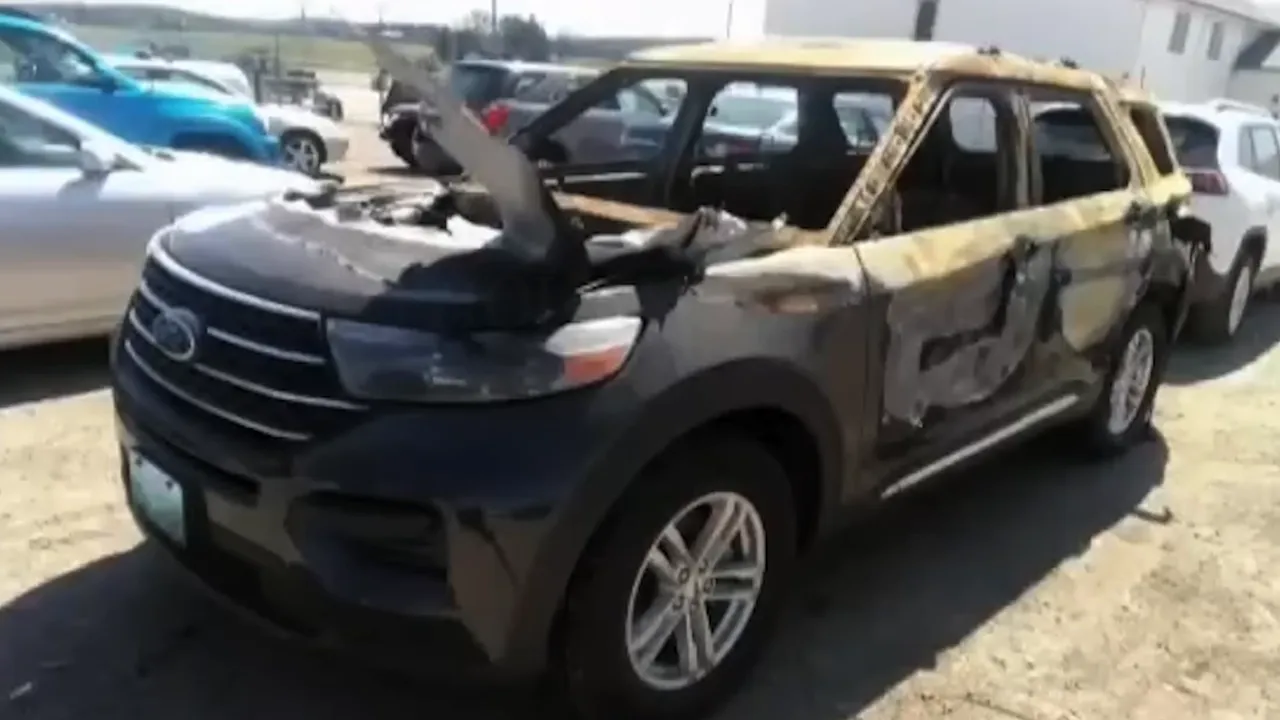 Ford Explorer engulfed in flames after the reported vehicle fire