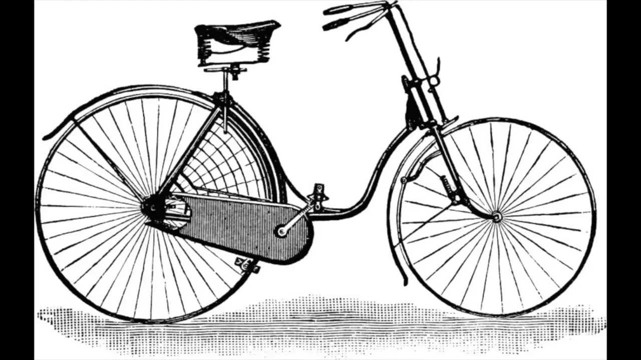 Illustration of women riding early safety bicycles wearing cycling costumes