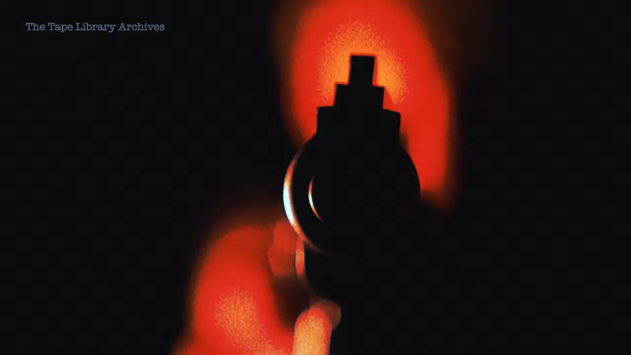 Dark silhouette of a revolver pointed toward the viewer in a red-lit scene
