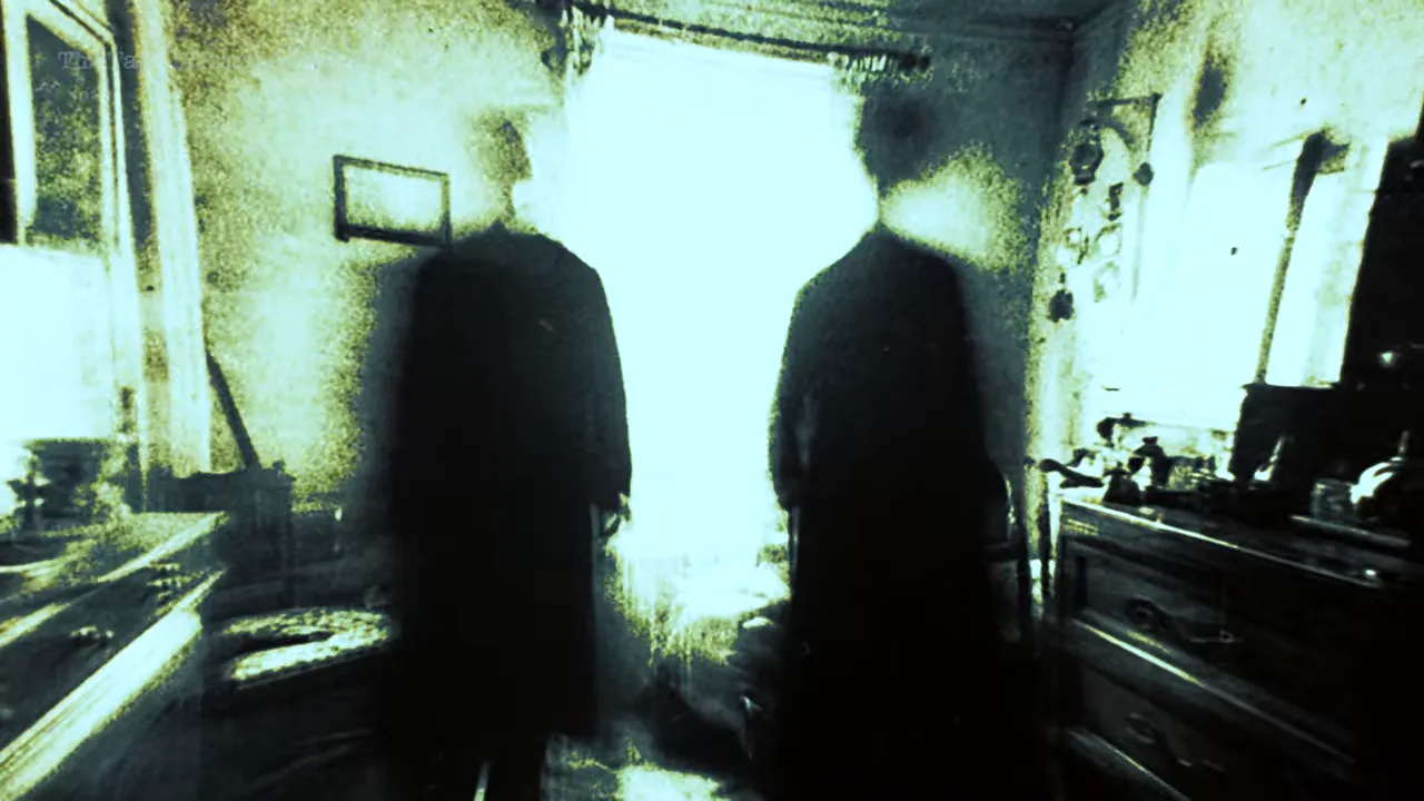 Shadowy silhouettes in a dark room facing a bright doorway
