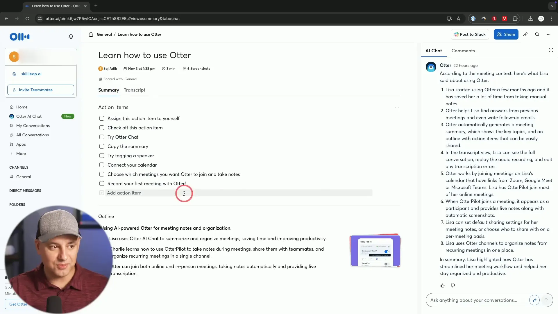 Otter AI summarizing a meeting transcript