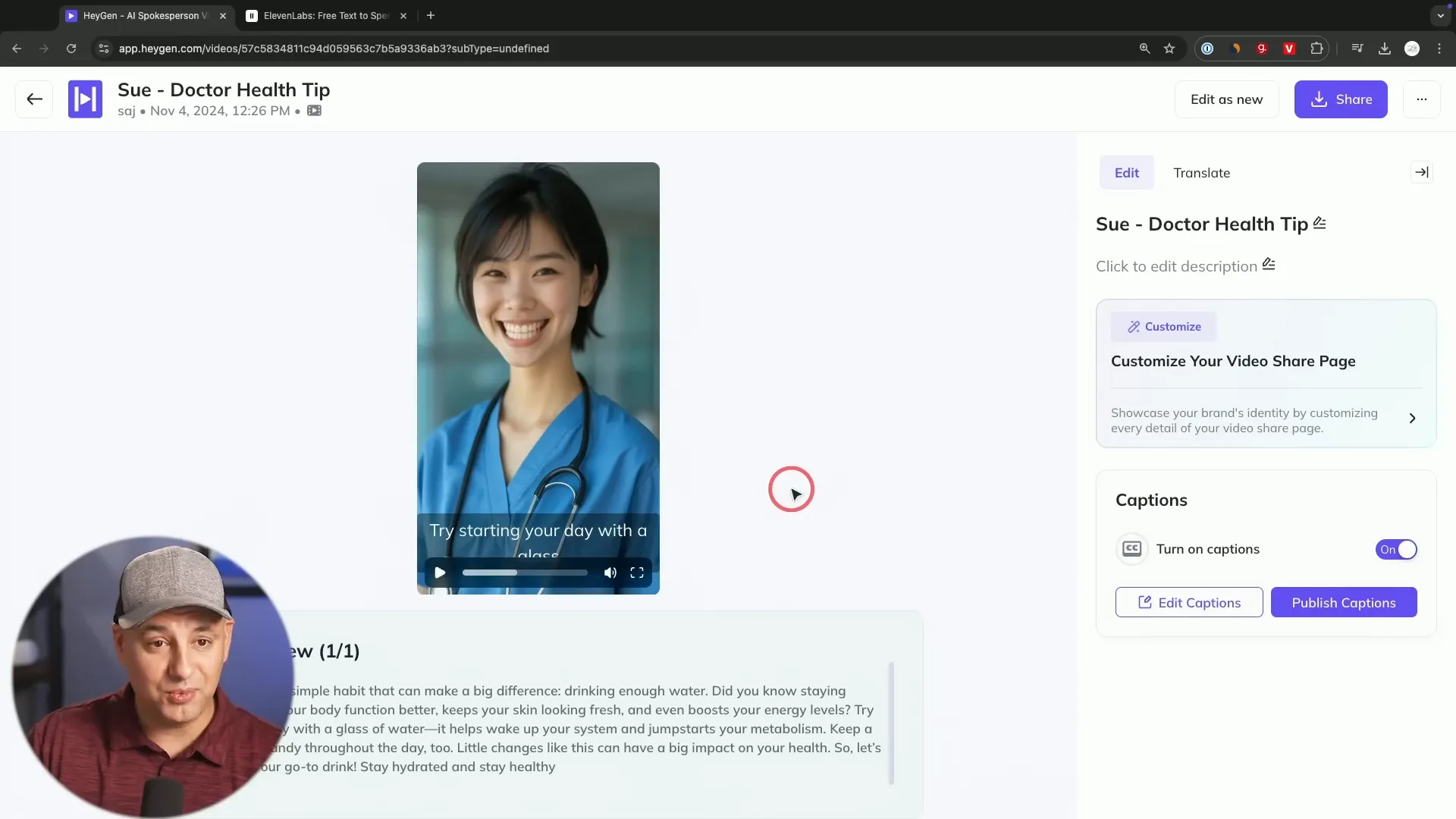 HeyGen avatar reading a script in a video