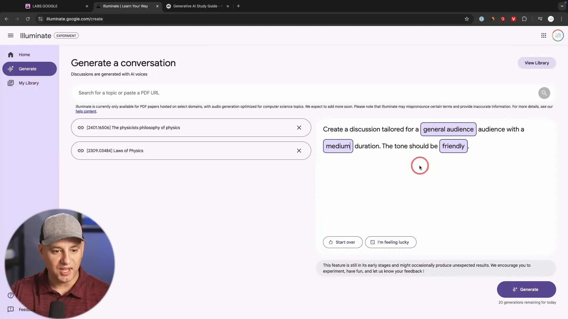 User interface for selecting discussion audience and duration