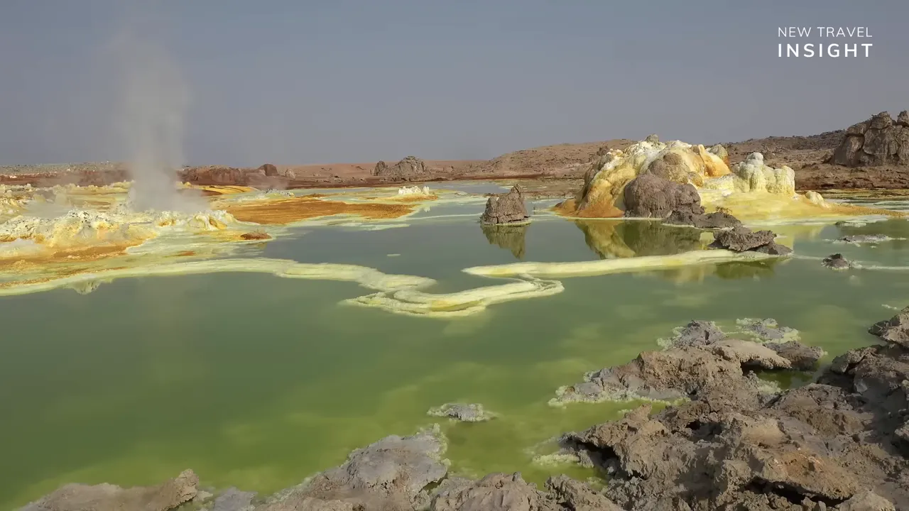 Green salt pools steaming in the Danakil Depression, Ethiopia