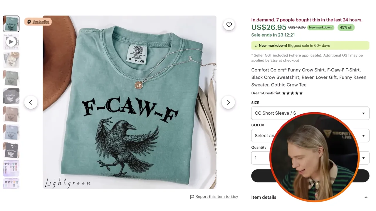 Screenshot of first trending homophone t-shirt example on Etsy