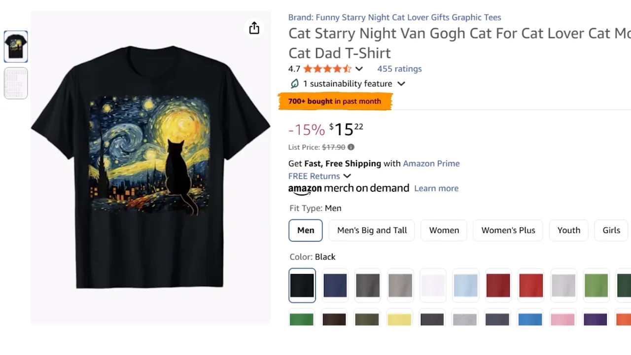 Modernized Van Gogh-style t-shirt with added cat