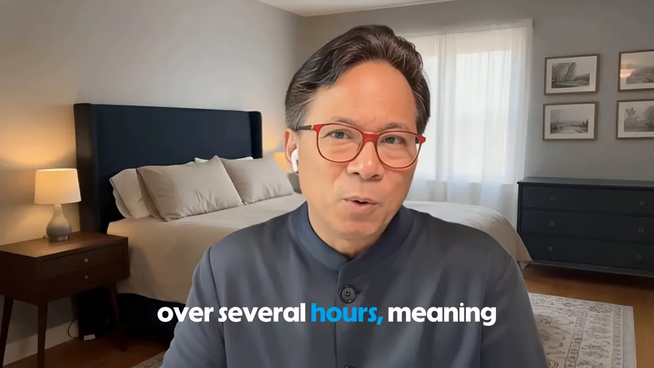 Presenter explaining that overnight muscle repair occurs over several hours during sleep