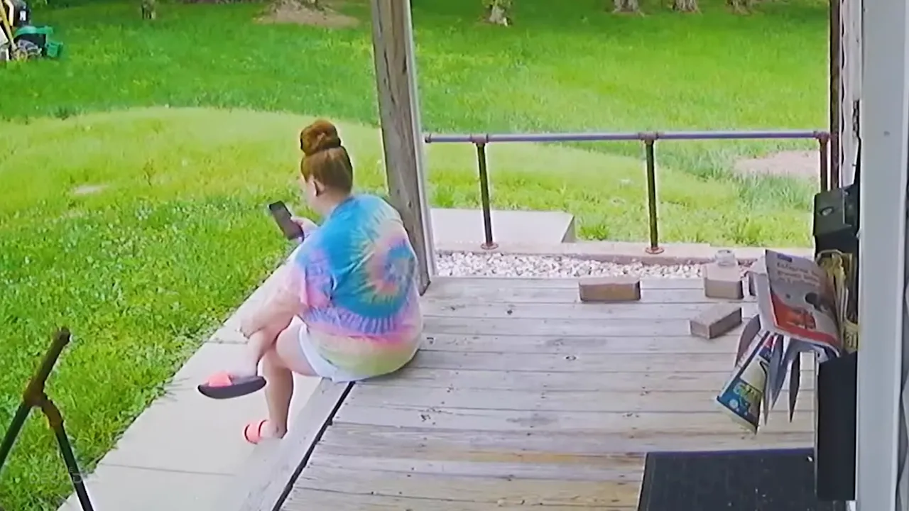 Lisa on her porch at 2pm on June 8th, scrolling her phone