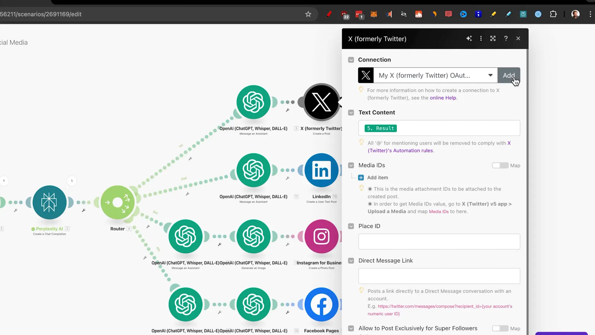 Connecting social media accounts for publishing