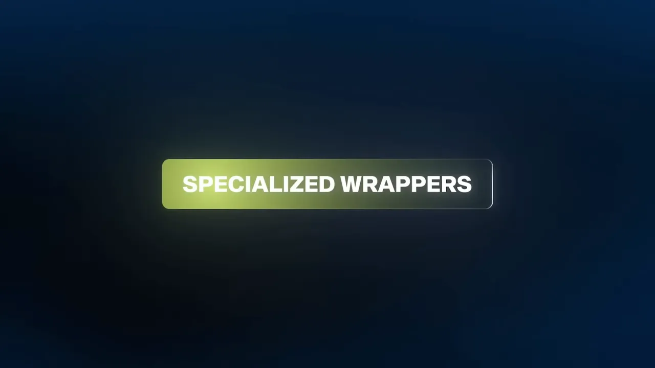 Graphic slide reading 'SPECIALIZED WRAPPERS' on a dark blue background with a glowing rounded bar.