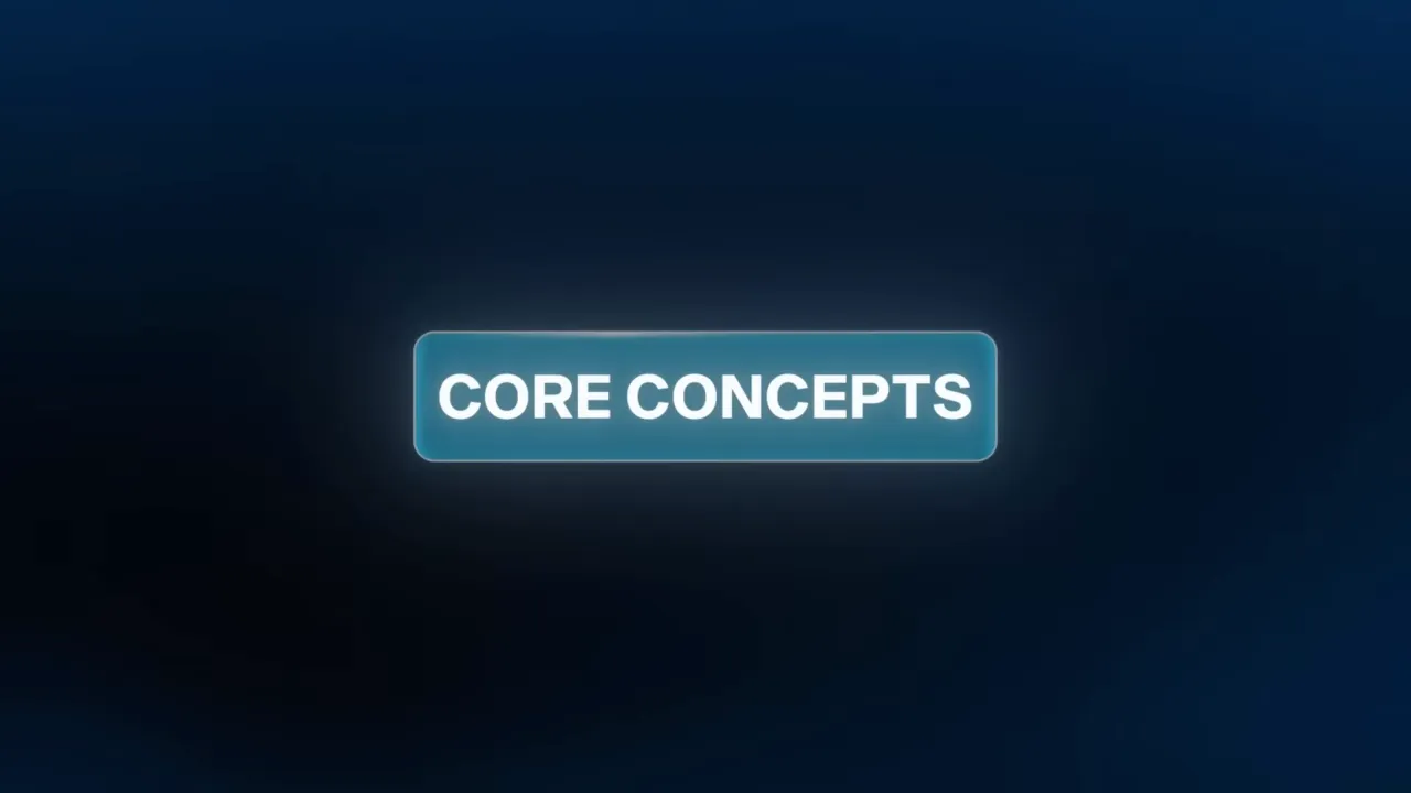 Blue rounded rectangle button reading 'CORE CONCEPTS' on a dark blue background