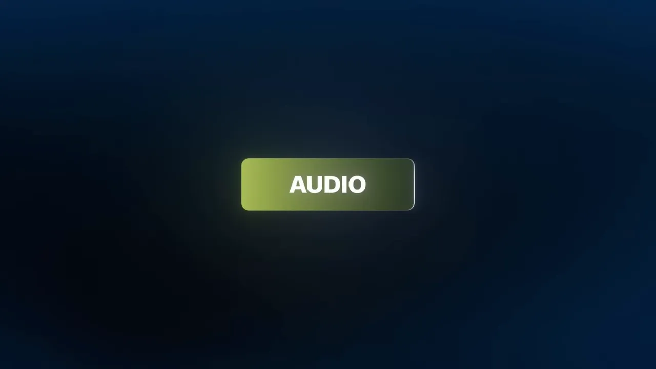 Green rounded button labeled 'AUDIO' centered on a dark blue background