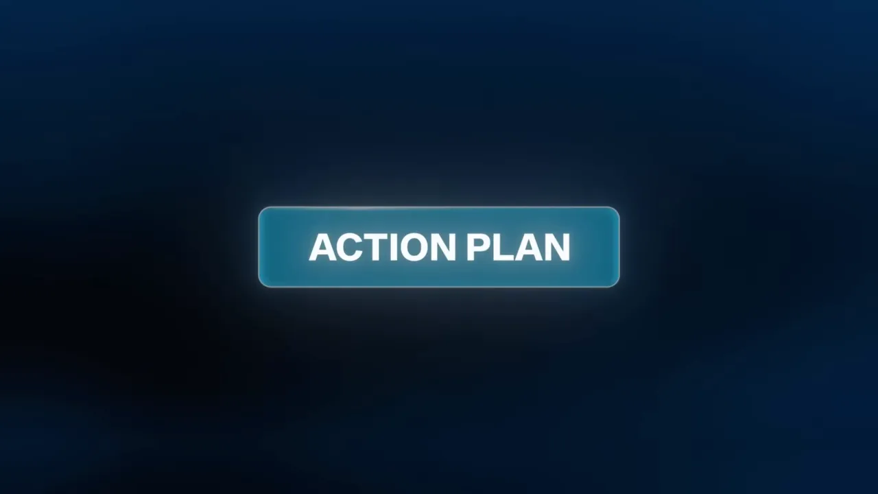 Blue rounded rectangle button reading 'ACTION PLAN' on a dark blue background