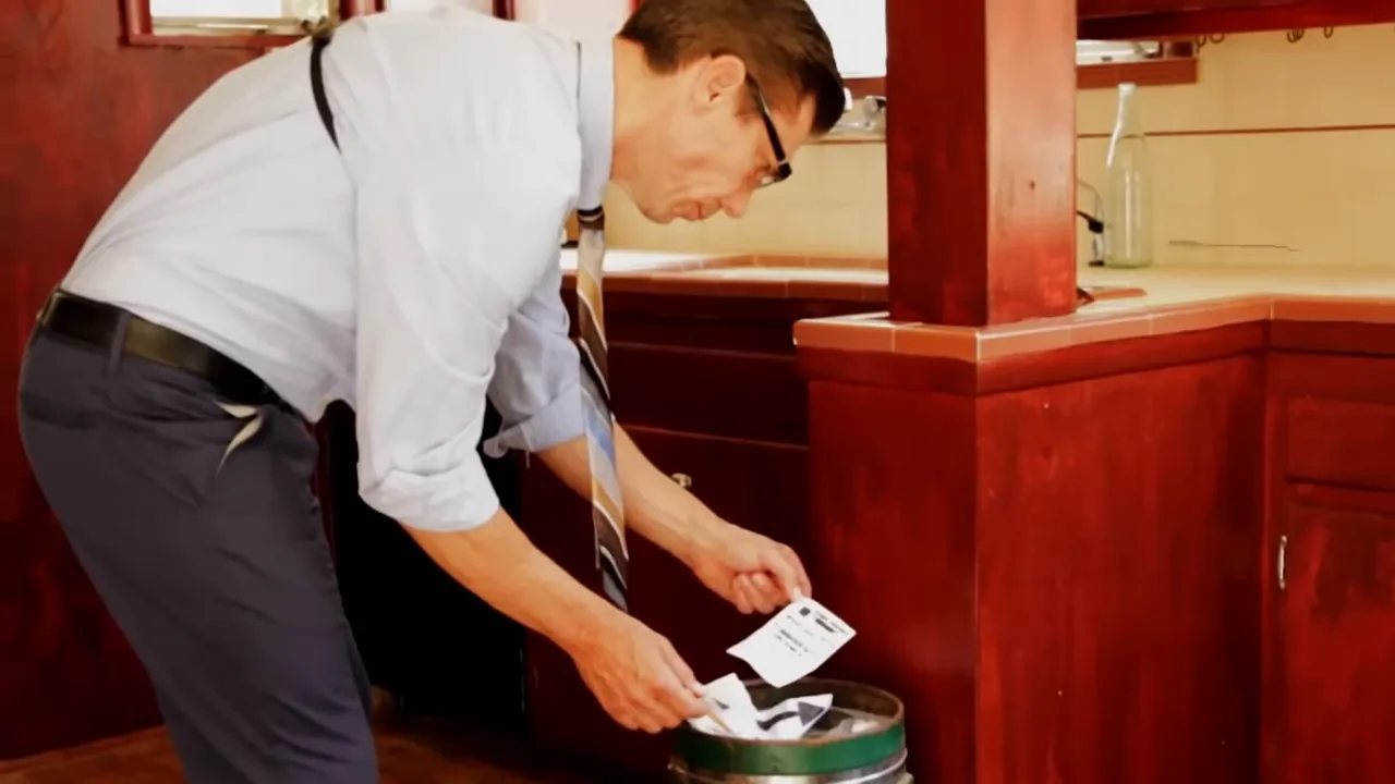 Close-up of a paper receipt from a pharmacy sitting on a table.
