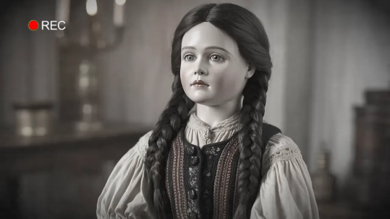 Katazina, a Polish folk-costumed bisque doll, on a shelf in a teenager's bedroom