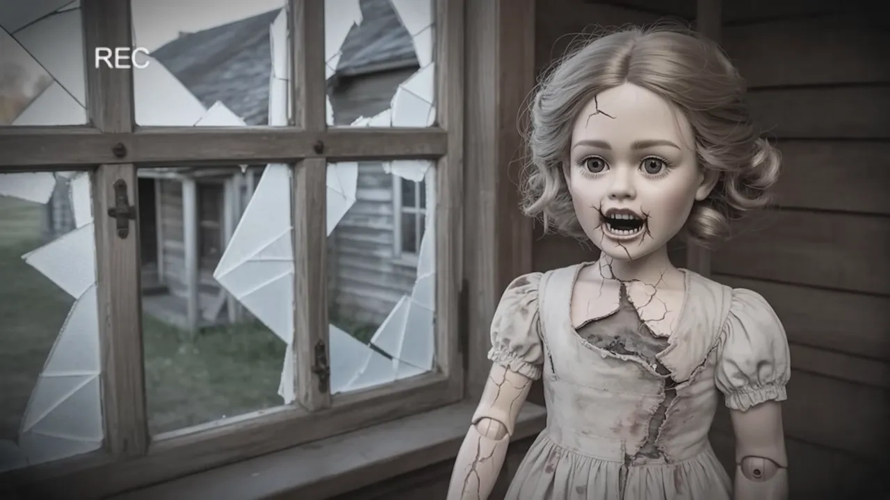 Evangeline's dress stained and eyes appearing black during the cleansing ritual