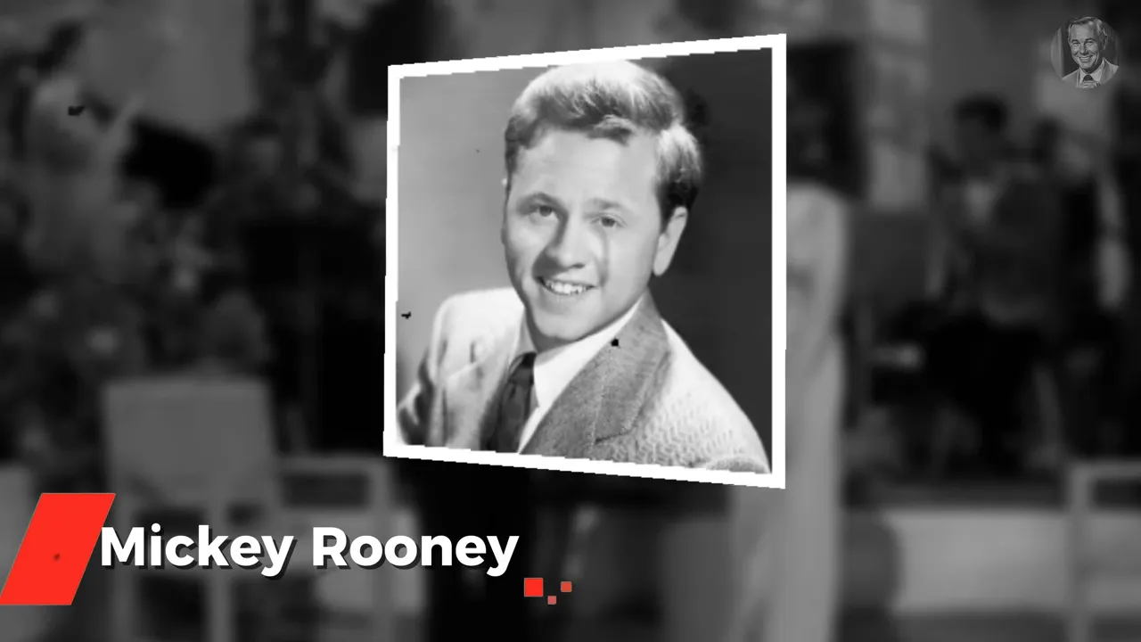 Crisp black-and-white studio portrait inside a tilted photo frame over a blurred stage background with bold title graphics.