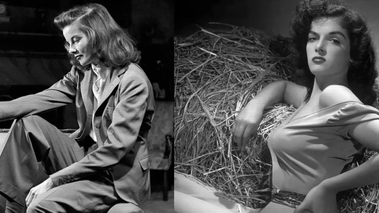 Veronica Lake with peekaboo hairstyle and later with practical wartime hair