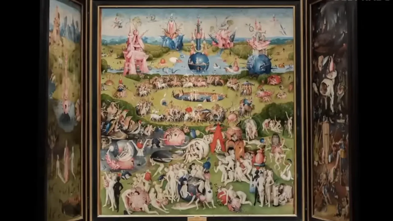 Hieronymus Bosch The Garden of Earthly Delights open triptych showing left, center, and right panels
